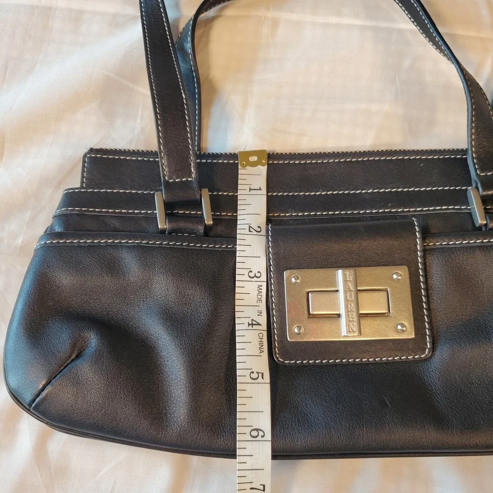 lauren ralph LRL Bag satchel handbag Black Turn Key Lock Top Handles Purse‎ Vtg